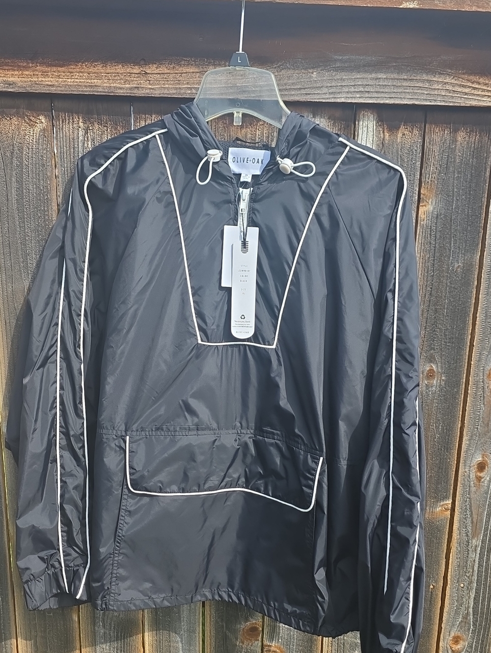Olive & Oak Women's Black Pullover Windbreaker with White Piping